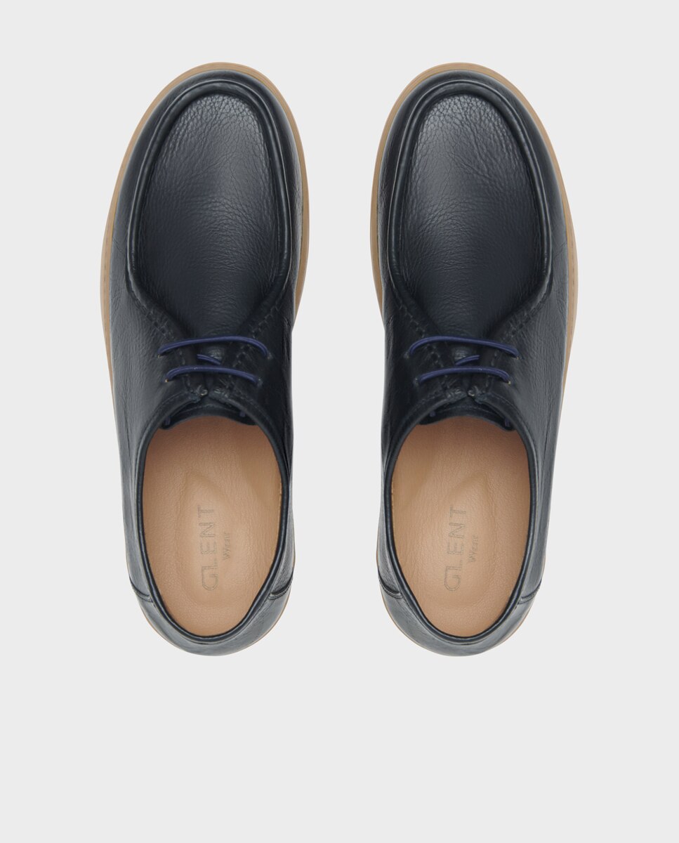 Zapatos wallabee de cordones de hombre de piel - Glent - Azul marino Azul marino-4