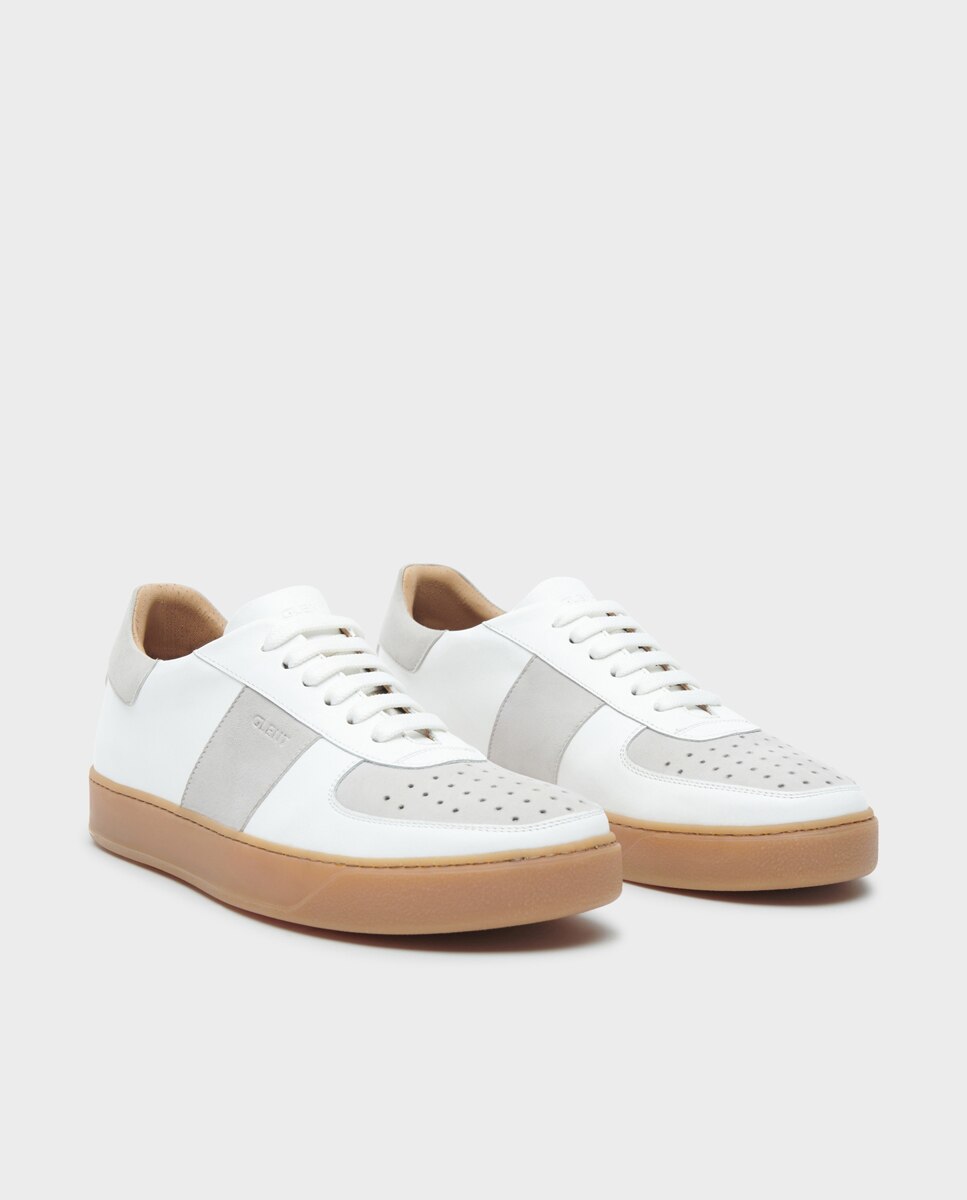 Zapatillas de hombre en piel y ante con suela vibram - Glent - Blanco Blanco-3
