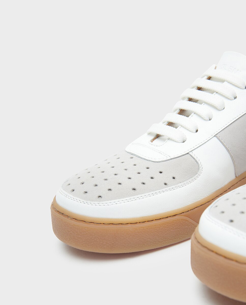Zapatillas de hombre en piel y ante con suela vibram - Glent - Blanco Blanco-2