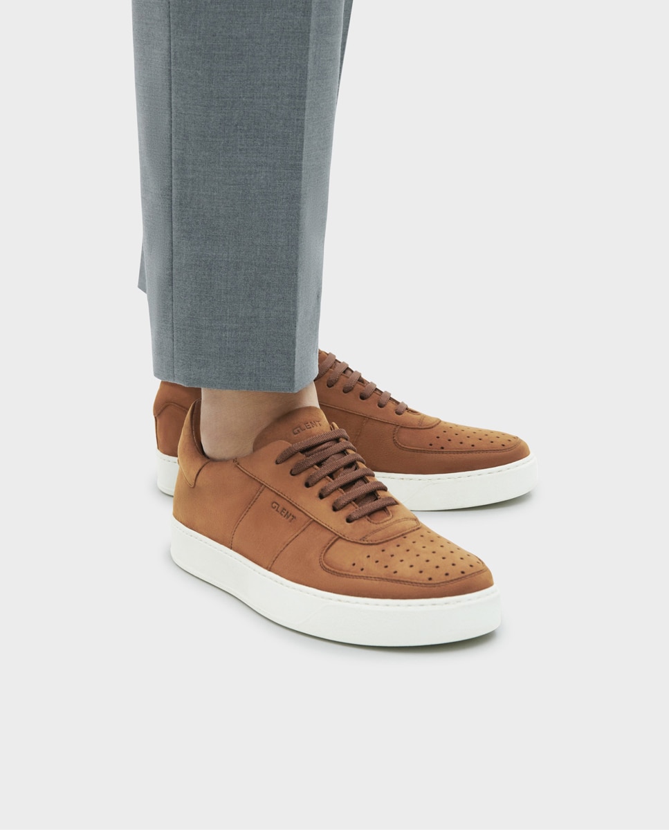 Zapatillas de hombre en piel y ante con suela vibram - Glent - Marrón Marrón-2