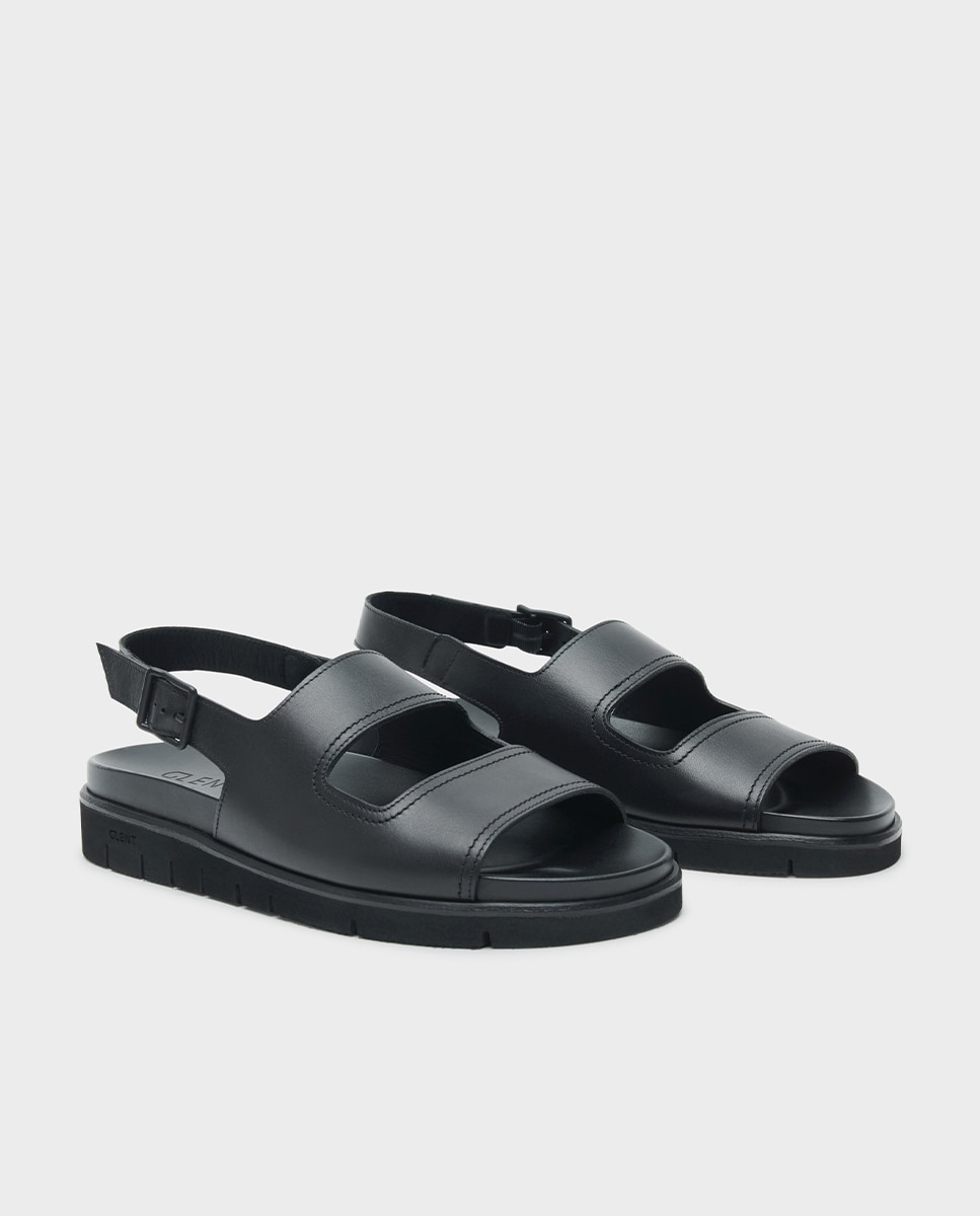 Sandalias de hombre de piel con hebilla - Glent - Negro Negro-3