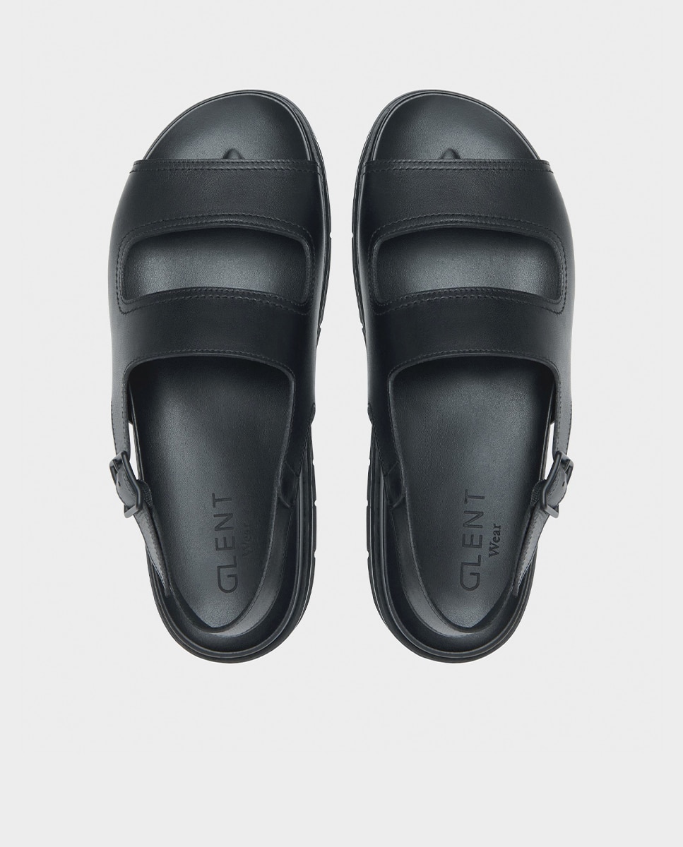 Sandalias de hombre de piel con hebilla - Glent - Negro Negro-2