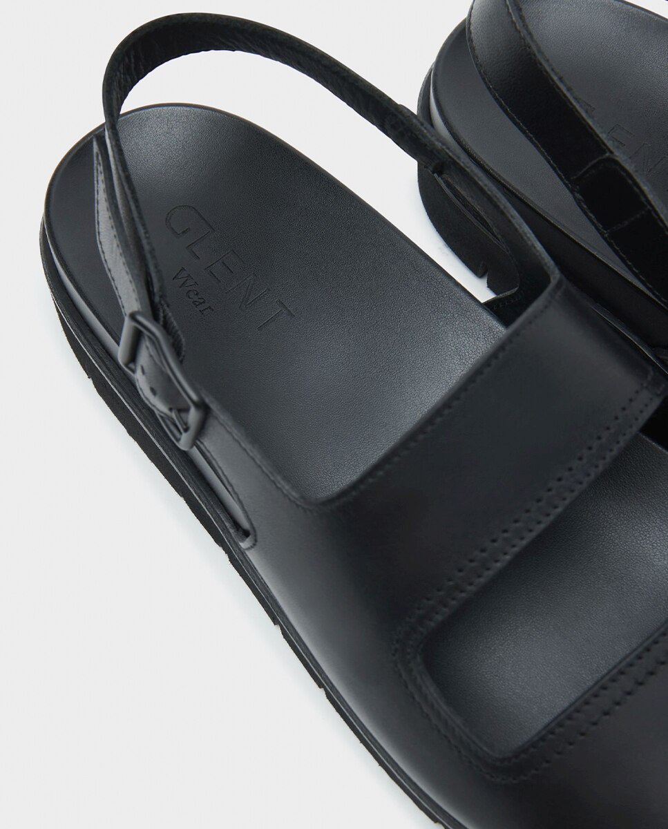 Sandalias de hombre de piel con hebilla - Glent - Negro Negro-4