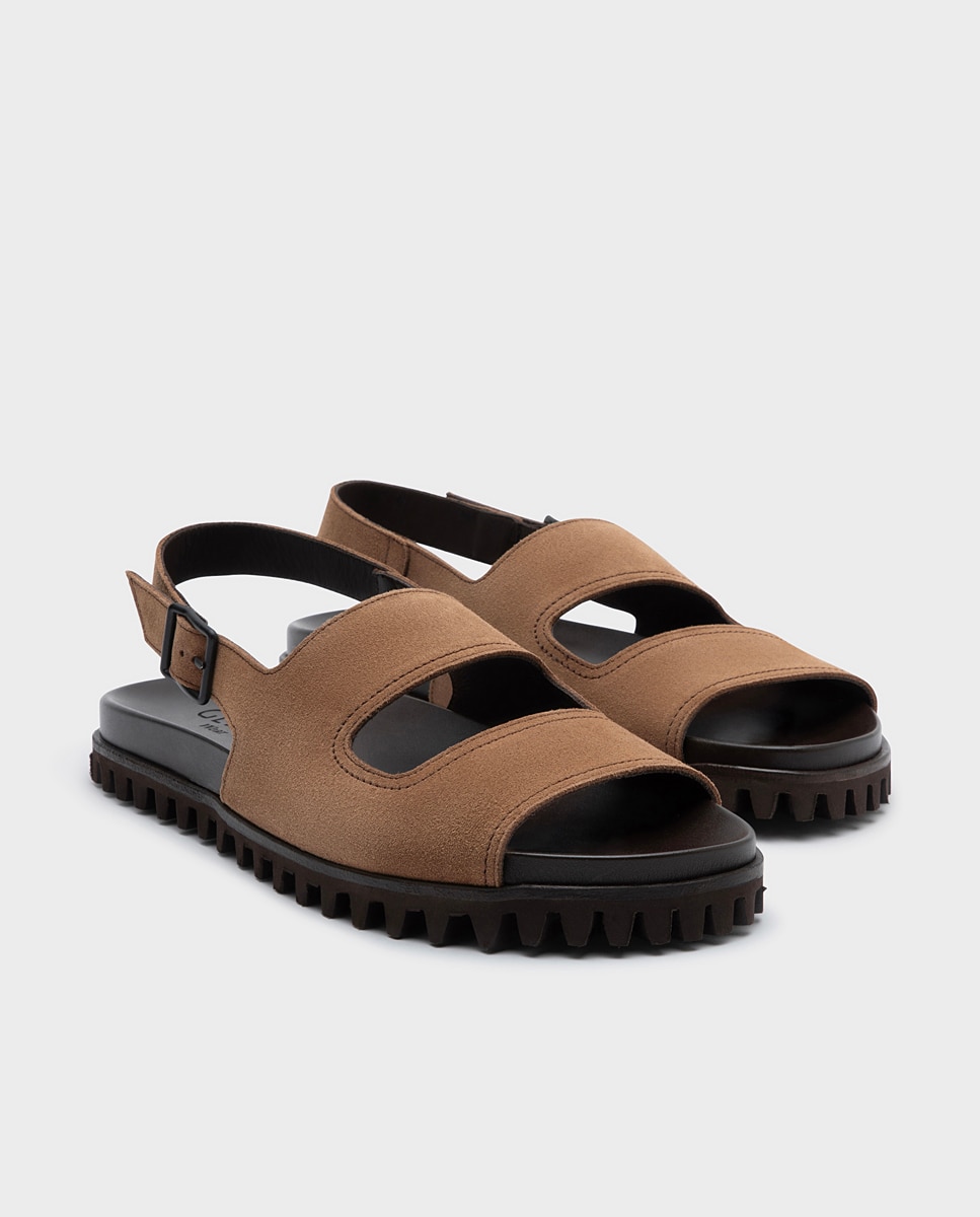 Sandalias de hombre de piel con hebilla - Glent - Marrón Marrón-3