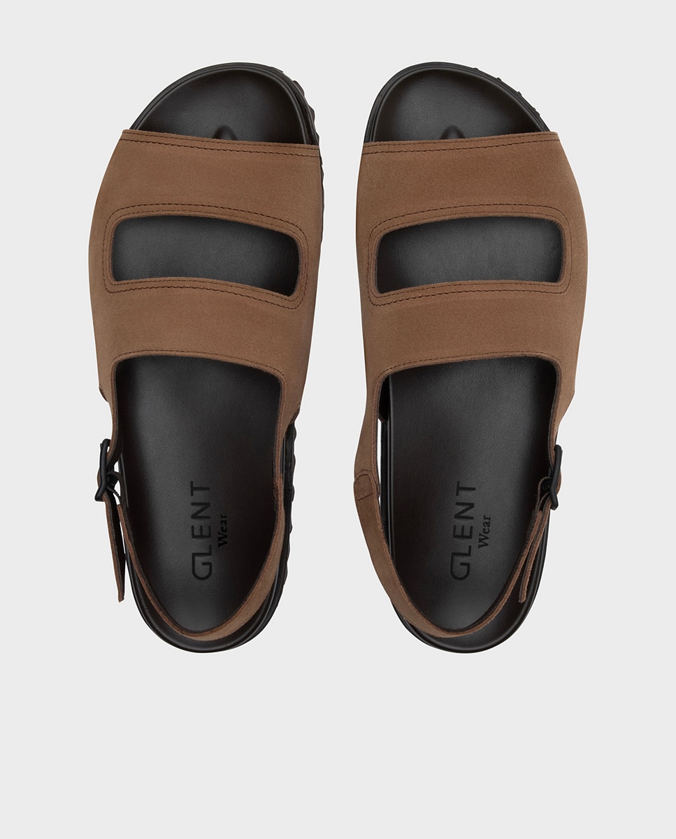 Sandalias de hombre de piel con hebilla - Glent - Marrón Marrón-4