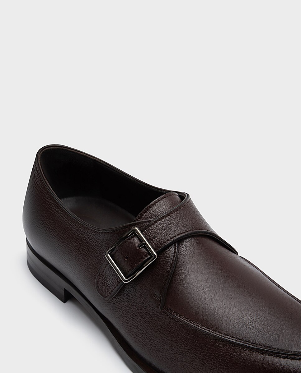 Zapatos monk de hombre de piel con hebilla ancho especial - Glent - Marrón Marrón-4
