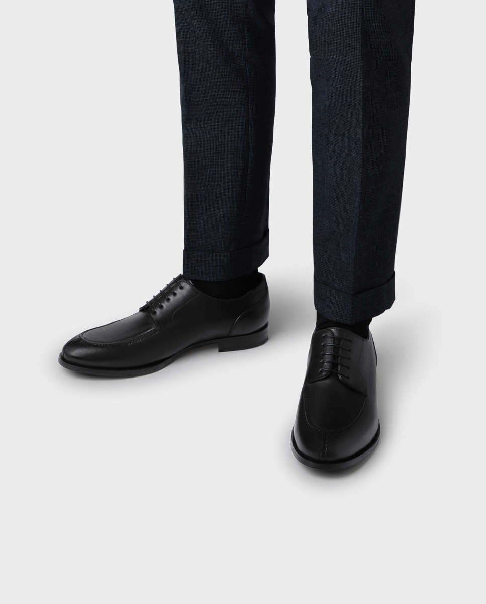 Zapatos de cordones de hombre de piel ancho especial - Glent - Negro Negro-2