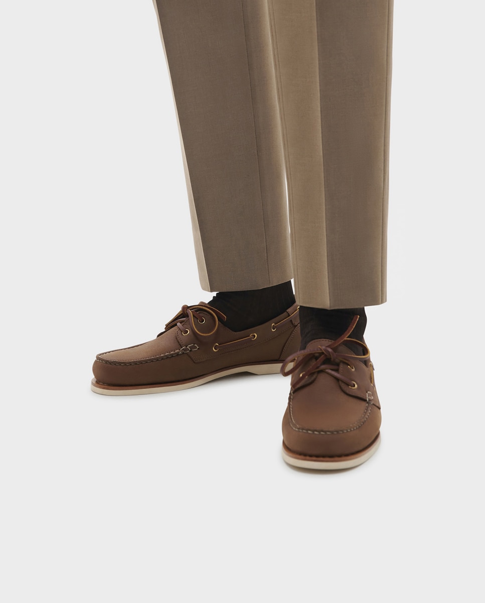 Náuticos de hombre de piel con suela vibram - Glent - Marrón claro Marrón claro-2