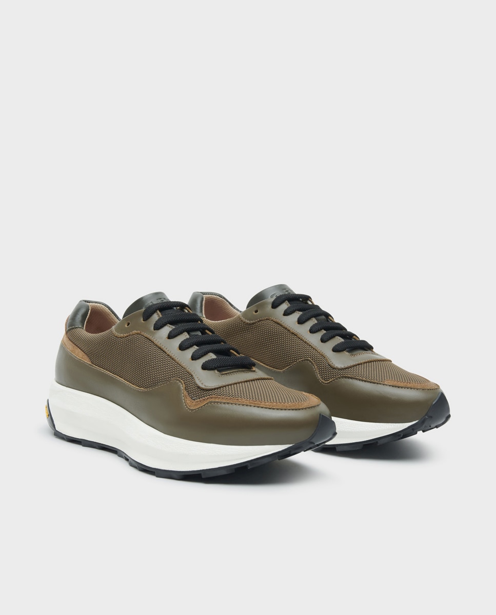 Zapatillas de hombre de piel con cordones ancho especial - Glent - Verde Verde-3