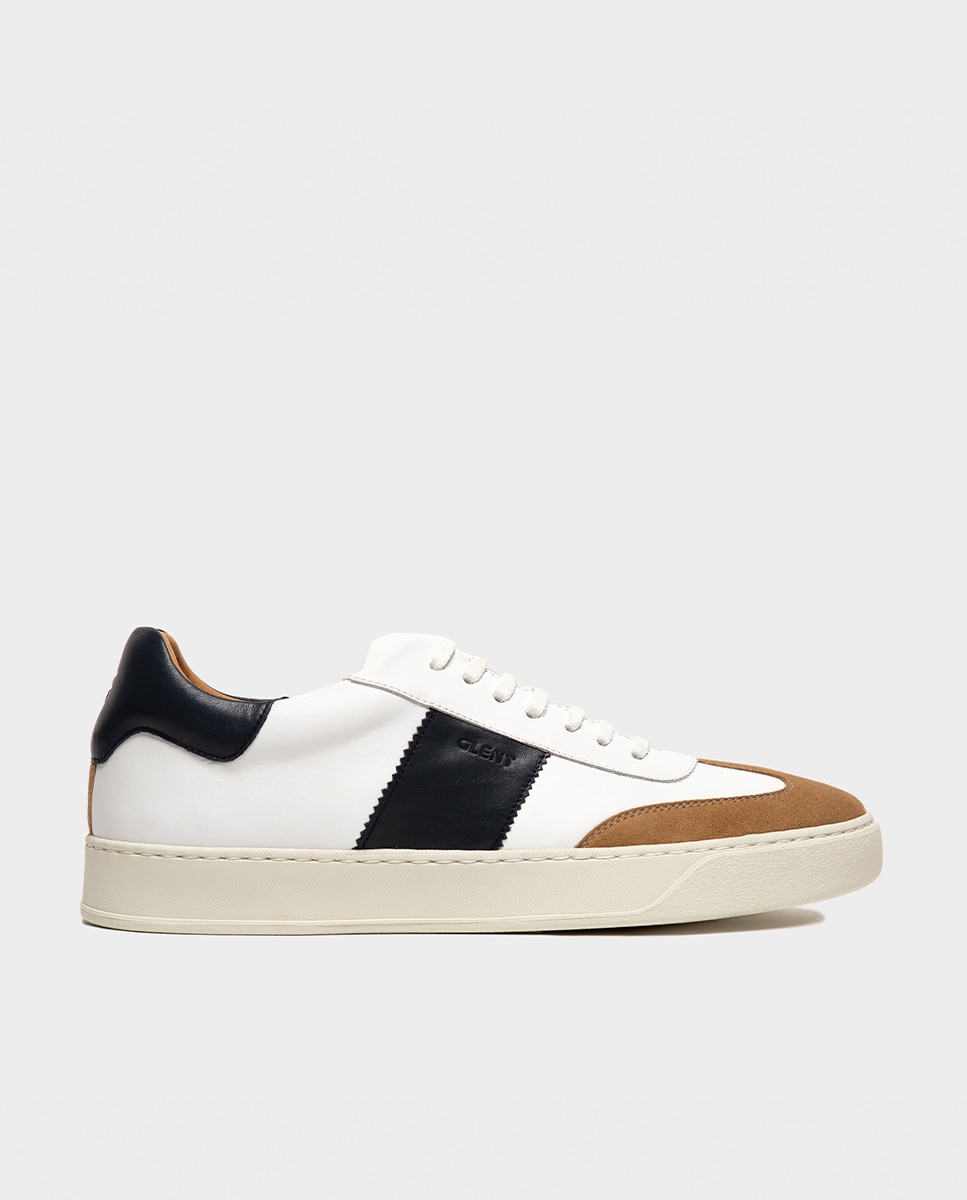 Glent - Zapatillas de hombre de piel con bandas laterales festoneadas y suela vibram.