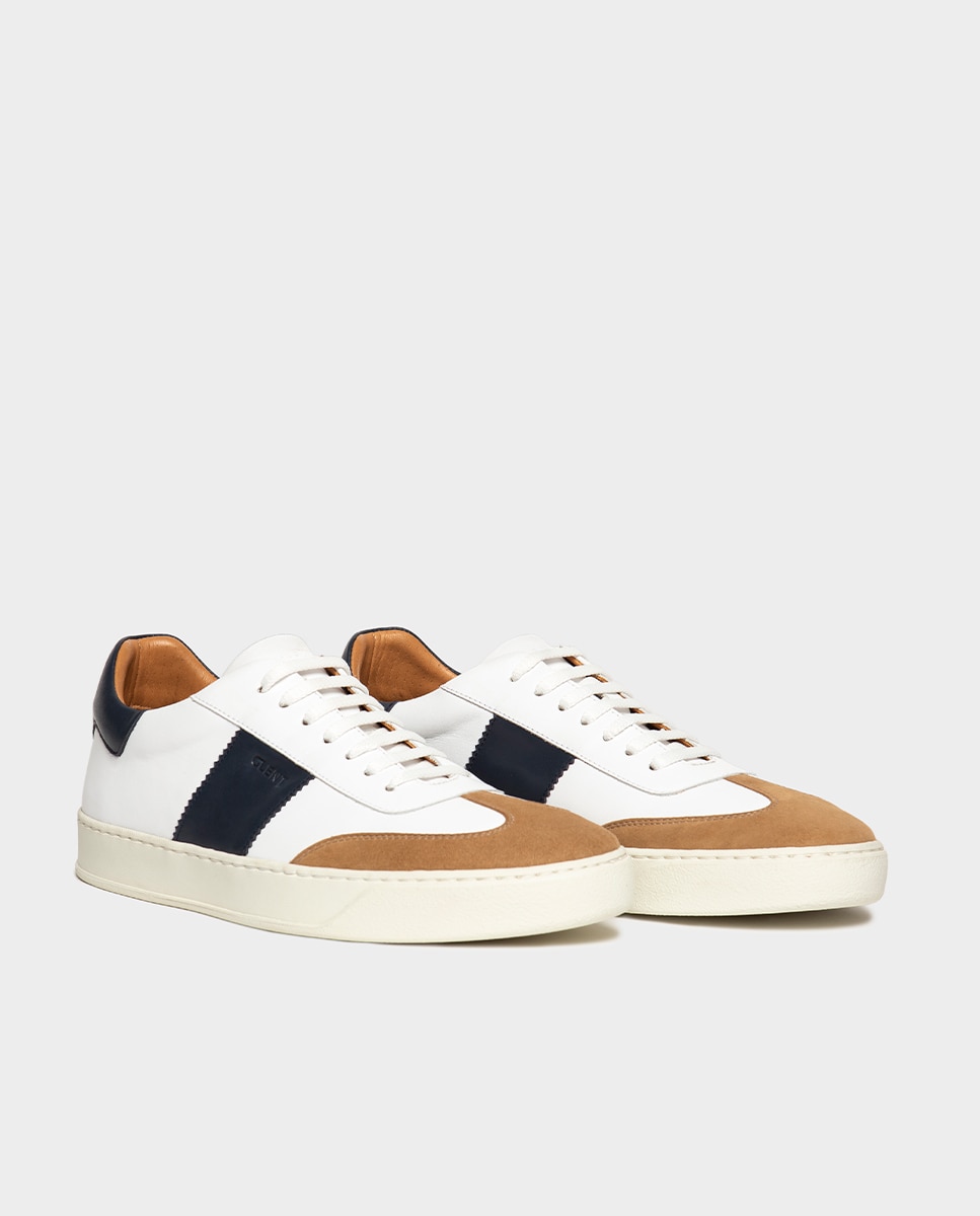 Zapatillas de hombre de piel con bandas laterales festoneadas y suela vibram - Glent - Azul marino Azul marino-2