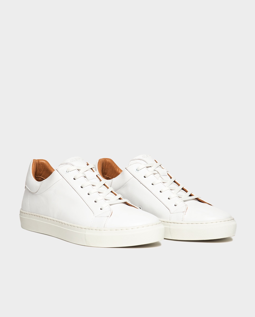 Zapatillas de hombre en piel ante con suela de goma - Glent - Blanco Blanco-3