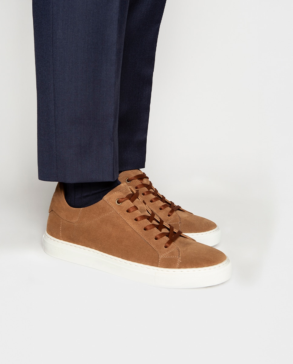 Zapatillas de hombre en piel ante con suela de goma - Glent - Cuero Cuero-2