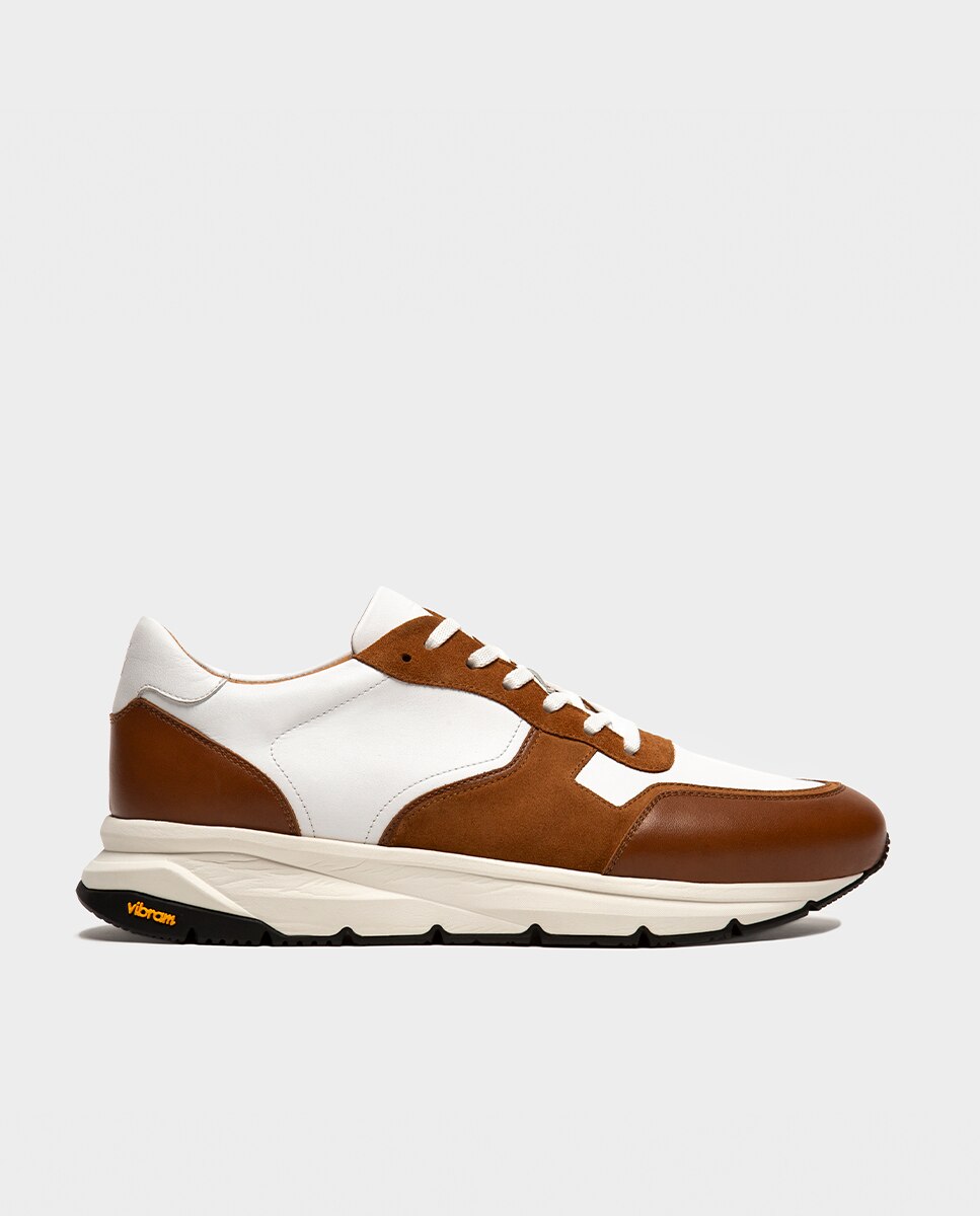 Zapatillas de hombre en piel y textil con suela vibram - Glent - Cuero Cuero-1