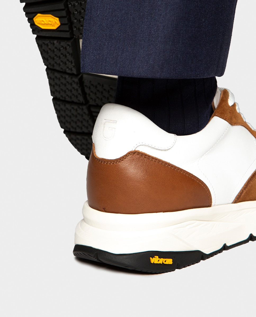 Zapatillas de hombre en piel y textil con suela vibram - Glent - Cuero Cuero-3