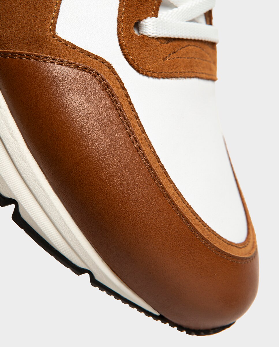 Zapatillas de hombre en piel y textil con suela vibram - Glent - Cuero Cuero-4