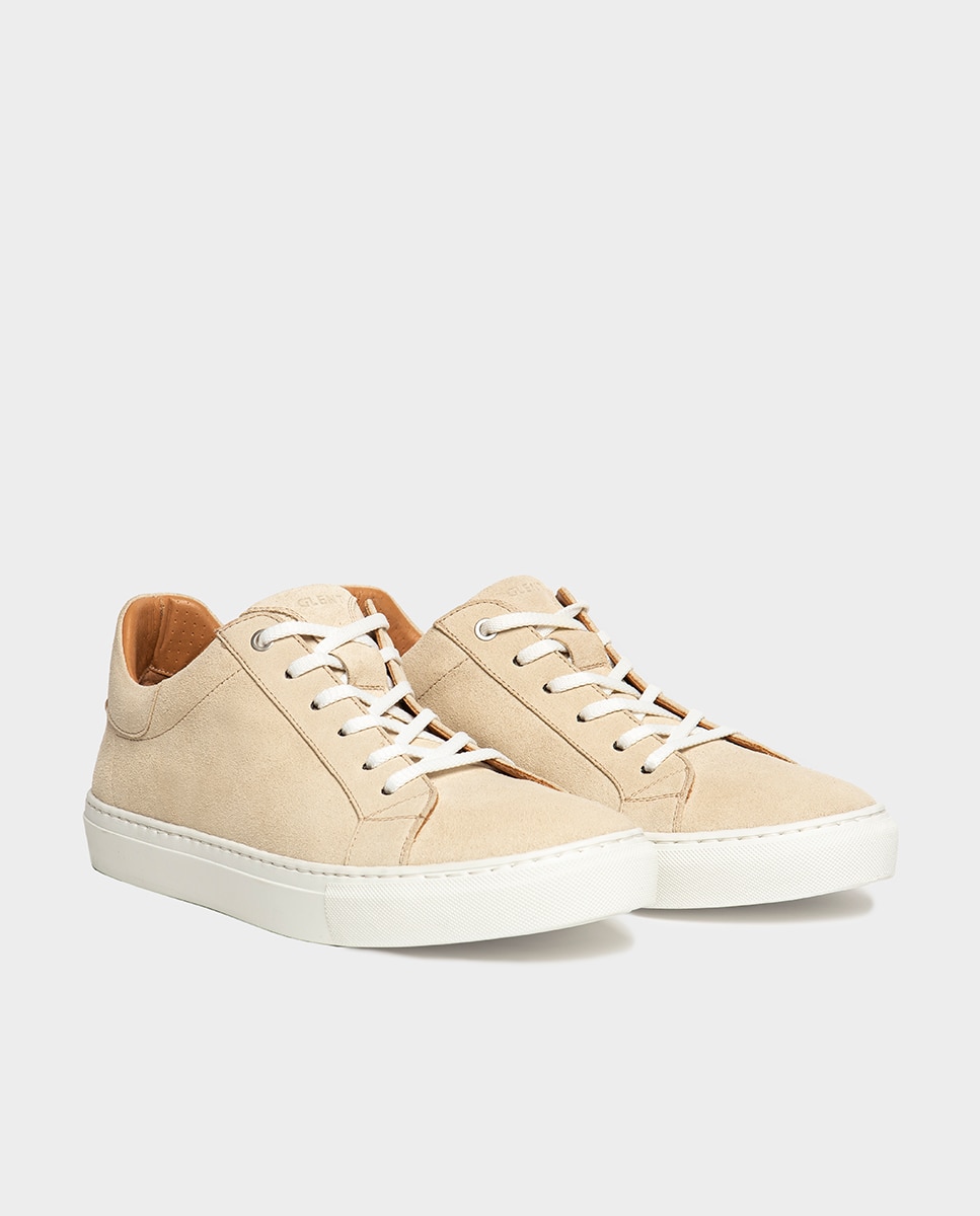 Zapatillas de hombre en piel ante con suela de goma - Glent - Blanco Blanco-3