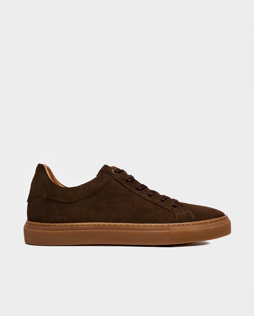 Zapatillas de hombre en piel ante con suela de goma - Glent - Marrón Marrón-1