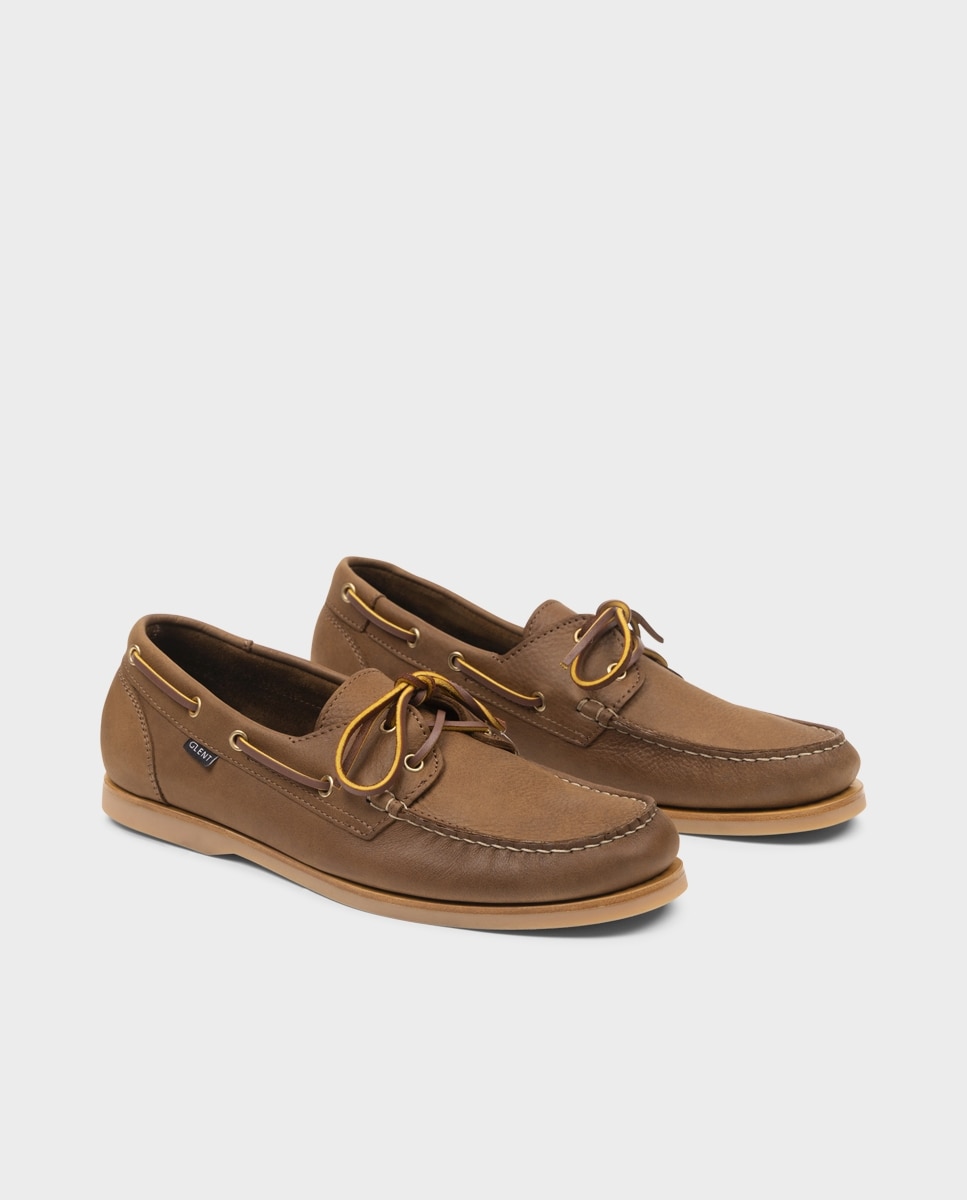 Náuticos de hombre de piel con suela vibram - Glent - Marrón Marrón-3