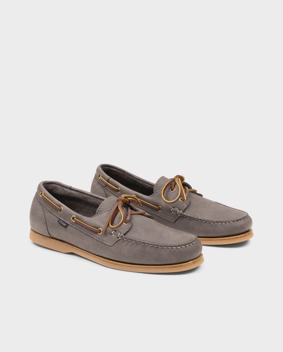 Náuticos de hombre de piel con suela vibram - Glent - Gris Gris-3