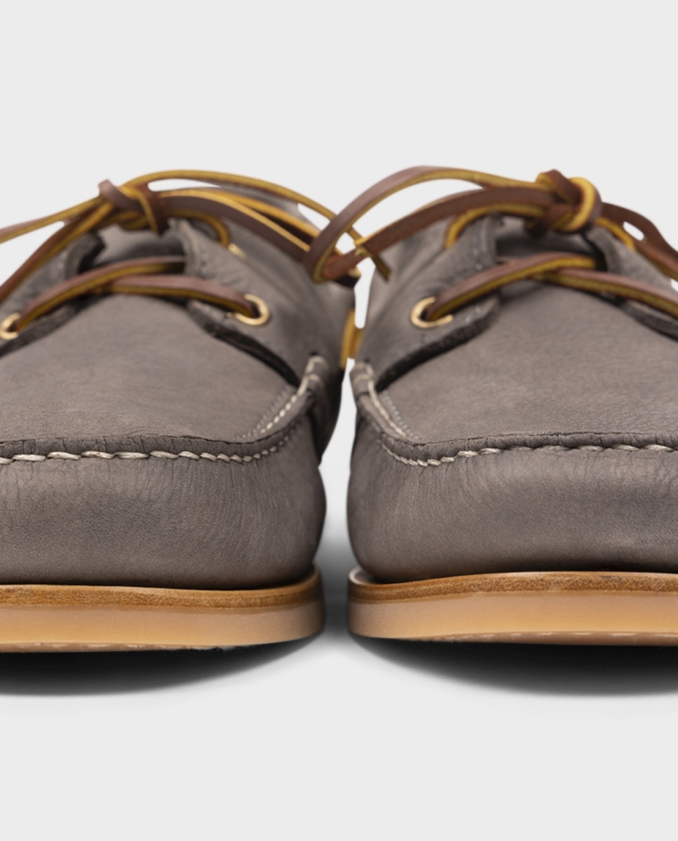 Náuticos de hombre de piel con suela vibram - Glent - Gris Gris-4