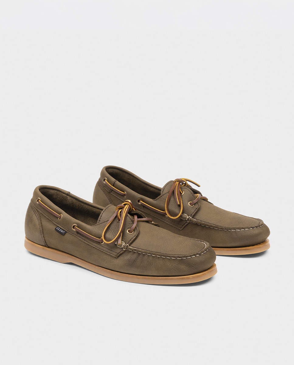 Náuticos de hombre de piel con suela vibram - Glent - Verde Verde-3