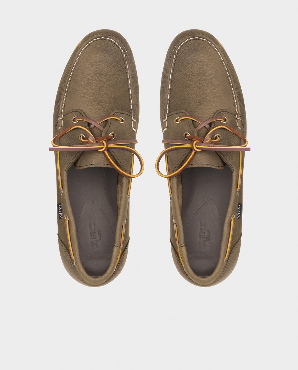 Náuticos de hombre de piel con suela vibram - Glent - Verde Verde-2