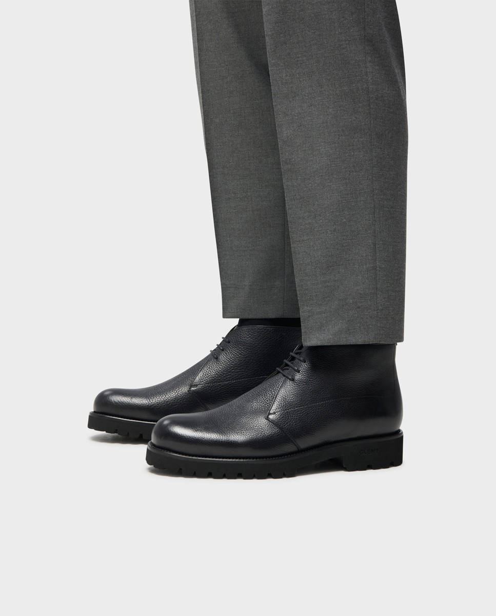 Botines de hombre de piel con suela track - Glent - Negro Negro-2