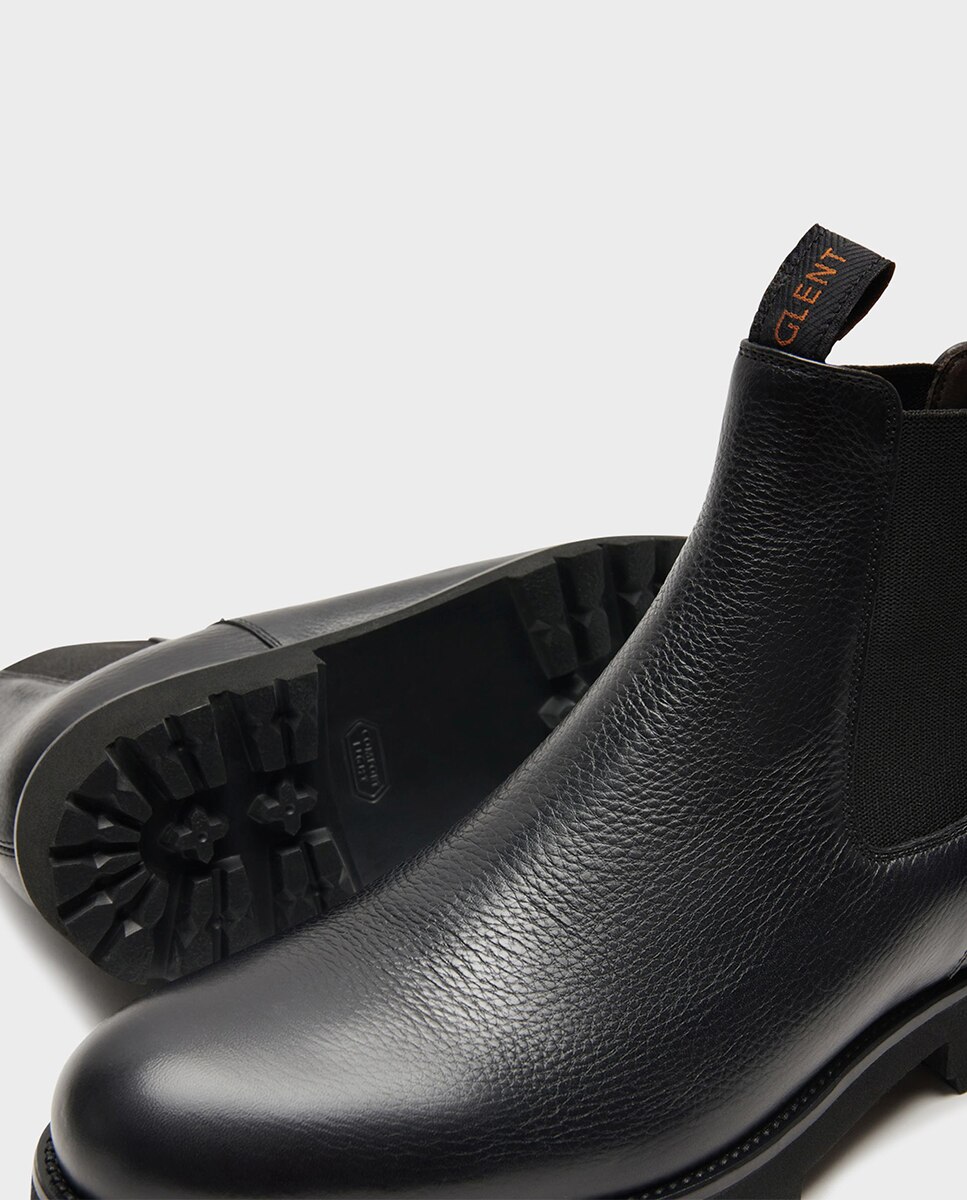 Botines chelsea de hombre de piel con suela track ancho especial - Glent - Negro Negro-2