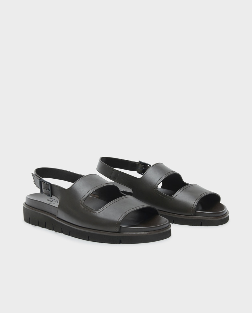Sandalias de hombre de piel con hebilla - Glent - Marrón Marrón-3