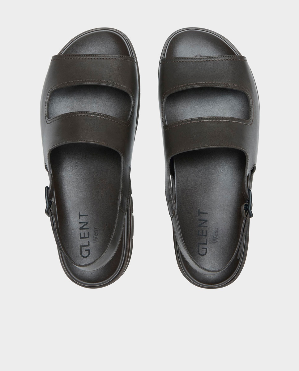 Sandalias de hombre de piel con hebilla - Glent - Marrón Marrón-4