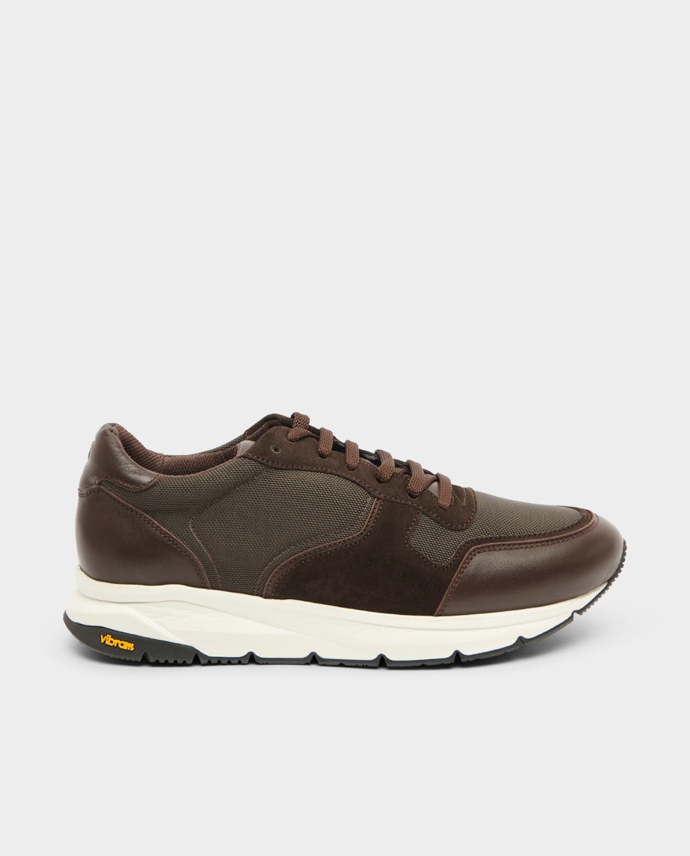 Zapatillas de hombre en piel y textil con suela vibram - Glent - Marrón Marrón-1