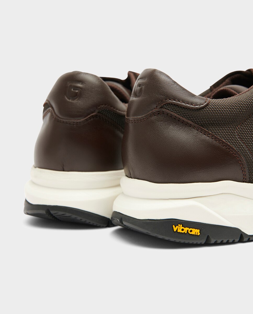 Zapatillas de hombre en piel y textil con suela vibram - Glent - Marrón Marrón-3