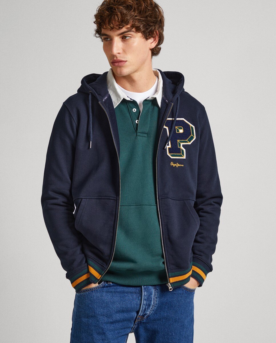 Sudadera de hombre color azul marino con cierre de cremallera