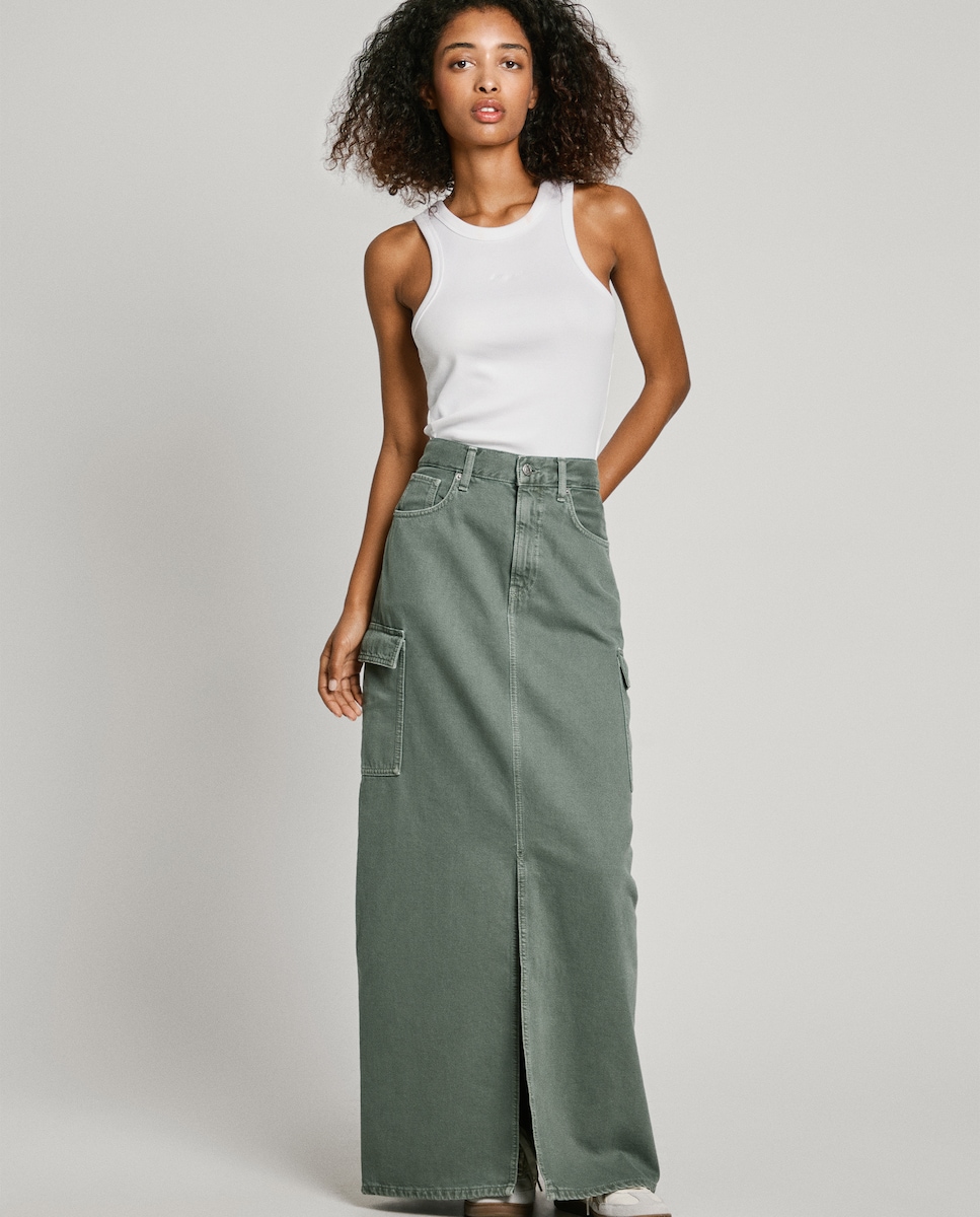 Falda Vaquera Larga Verde Falda De Mezclilla Larga H&m Faldas
