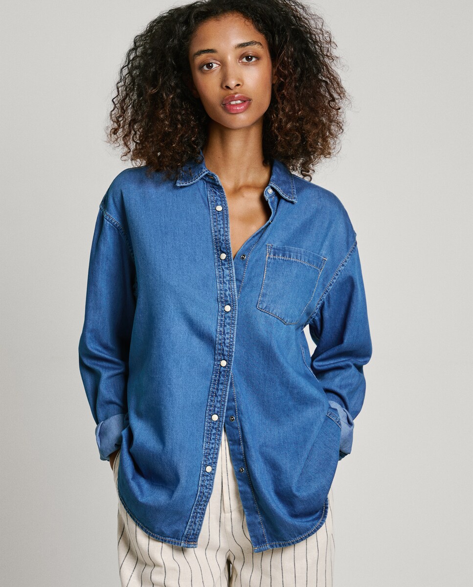 Denim Shirt Camisa Vaquera Mujer Oversize Camisa Vaquera Bolsillos