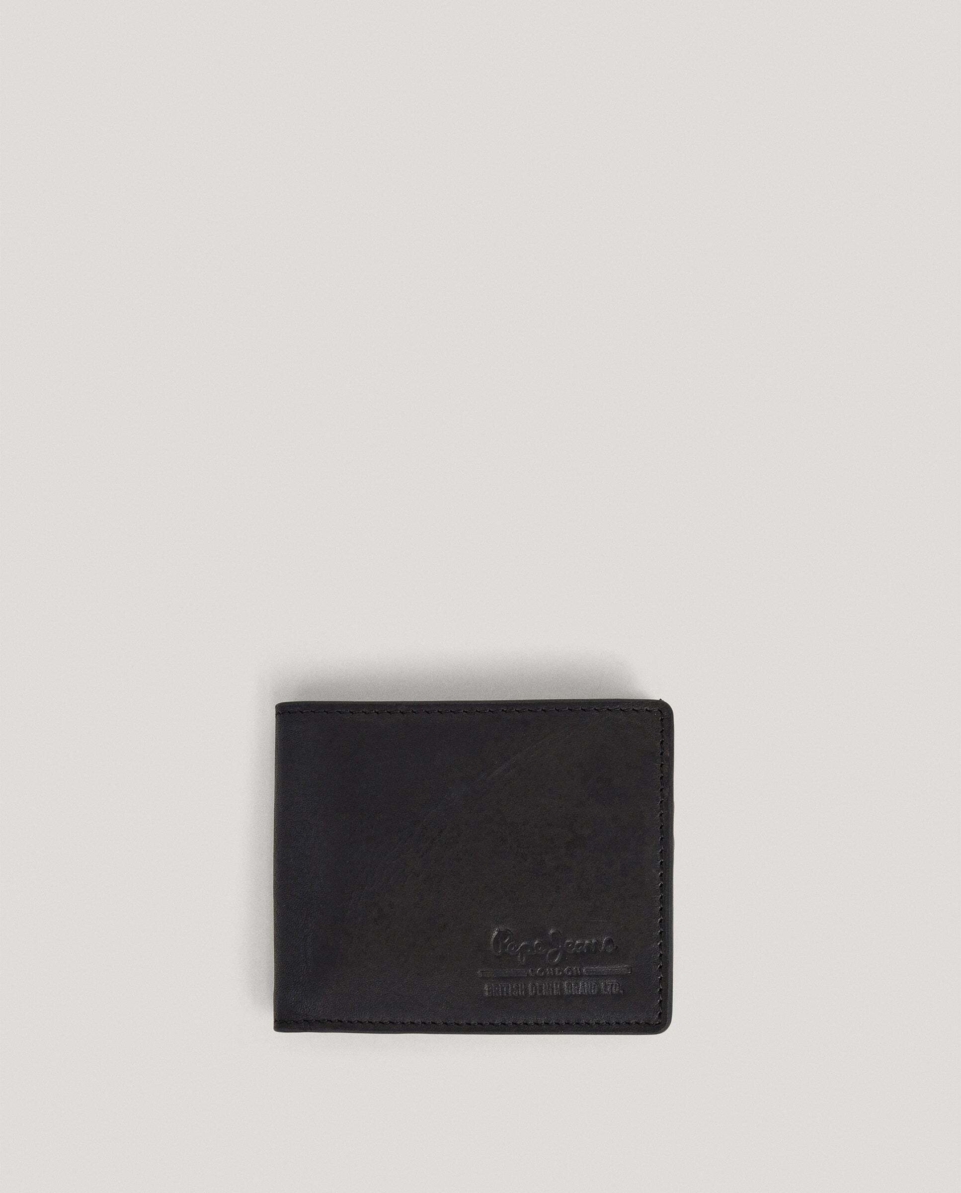 Imagen 0 de Cartera de hombre plegable 100% piel Negro