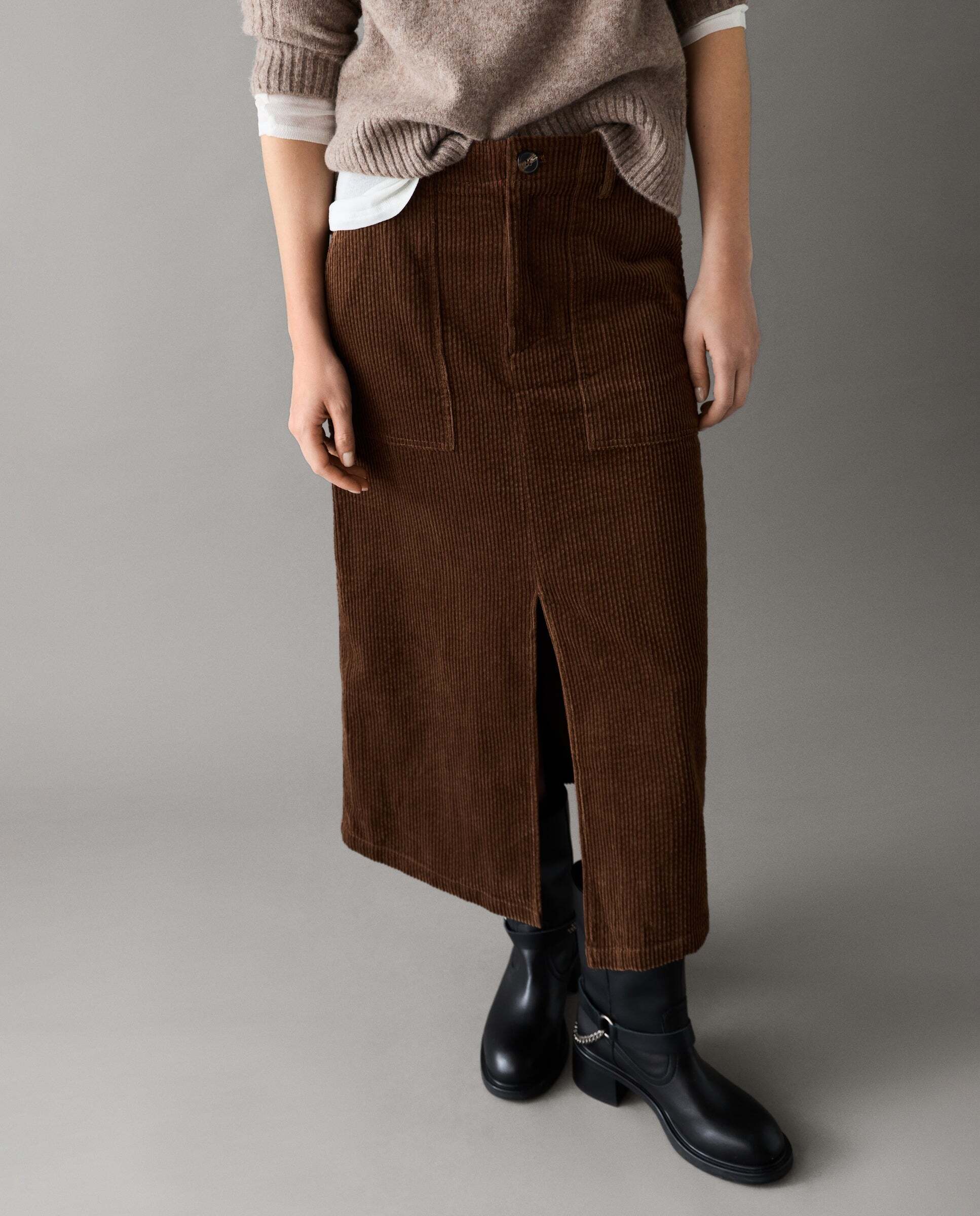 Falda de mujer midi de pana - Pepe Jeans - Marrón Marrón-1