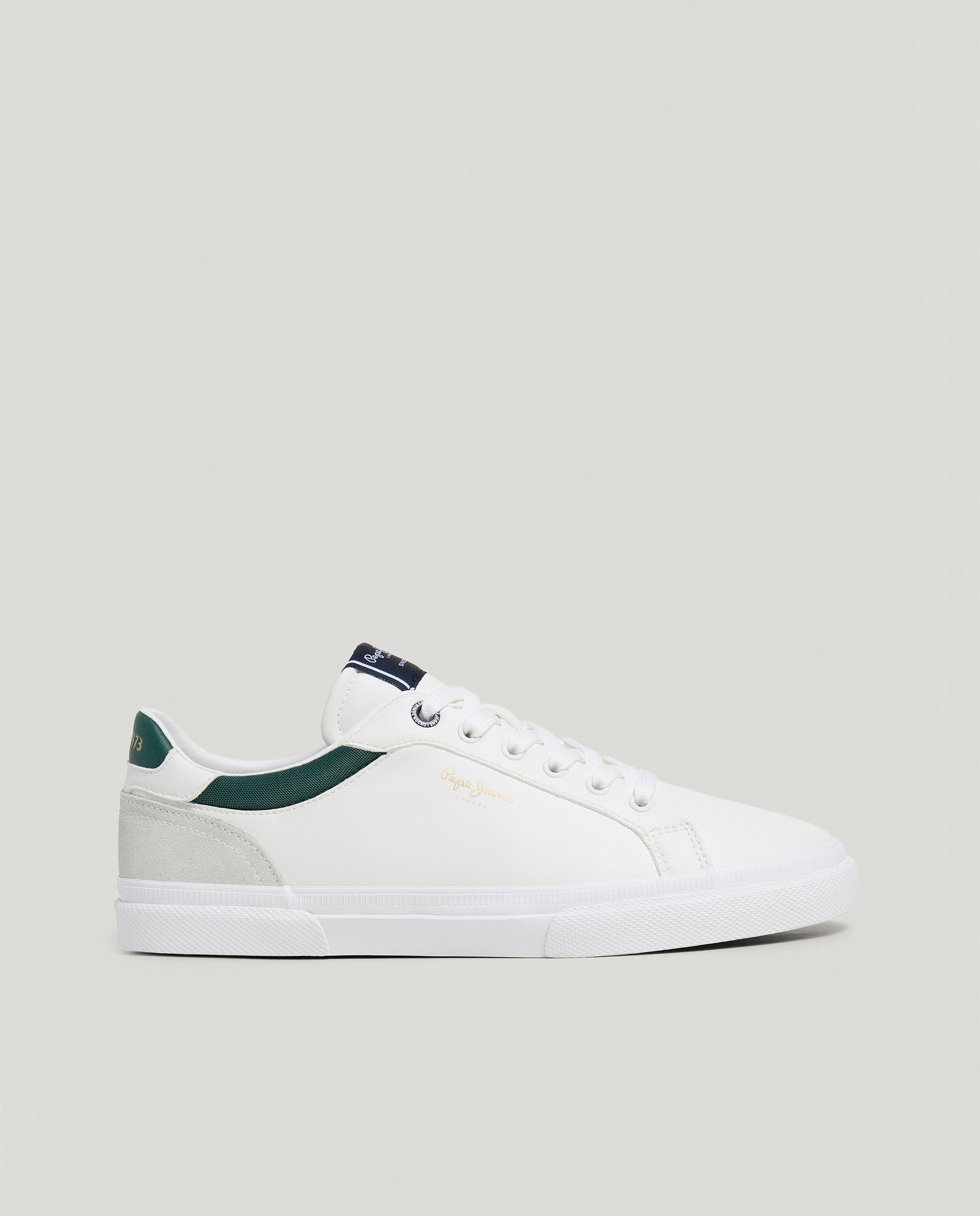 Zapatilla de corte bajo con suela vulcanizada y detalles en contraste de color. - Pepe Jeans - Blanco / Verde Blanco / Verde-1