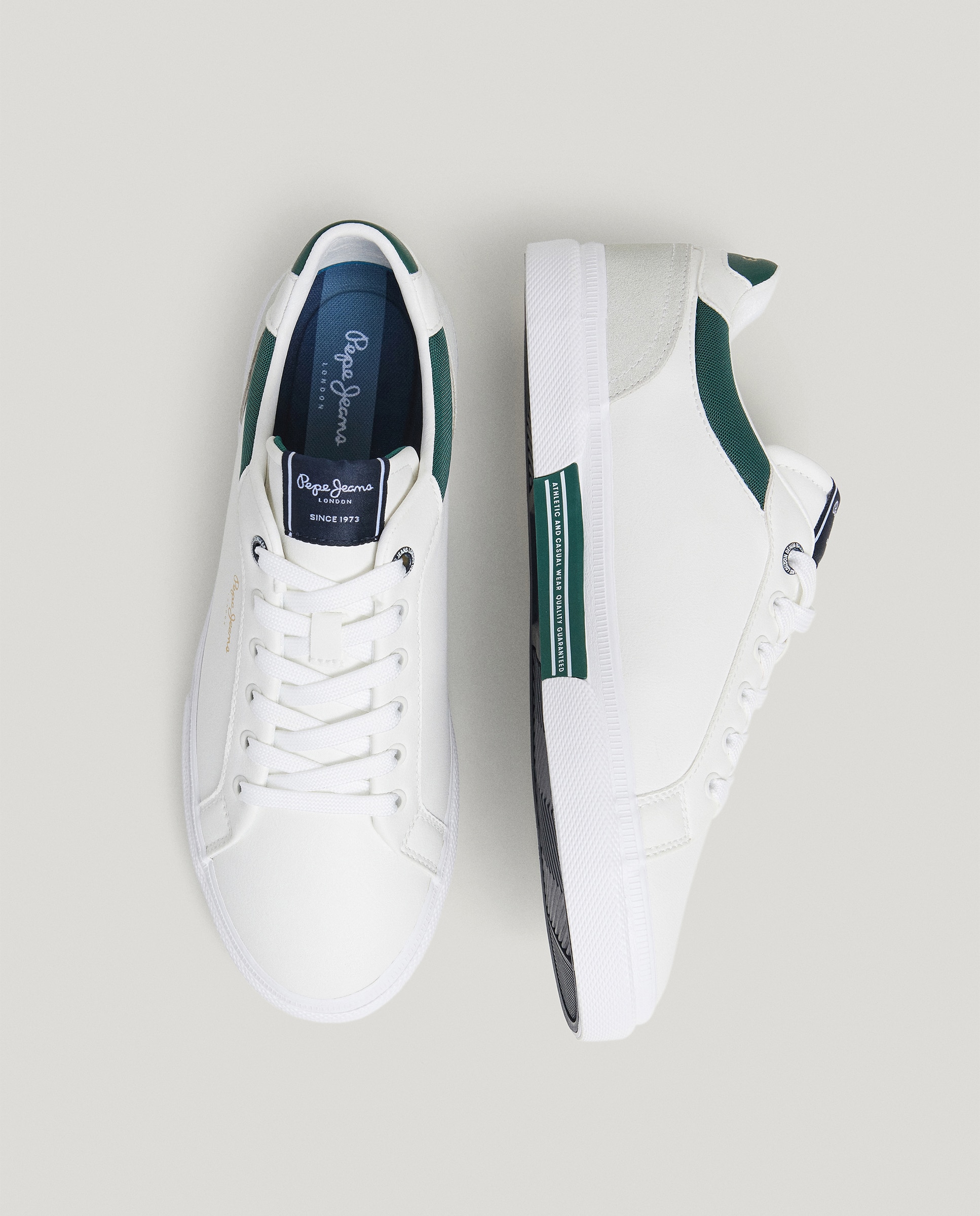 Zapatilla de corte bajo con suela vulcanizada y detalles en contraste de color. - Pepe Jeans - Blanco / Verde Blanco / Verde-4
