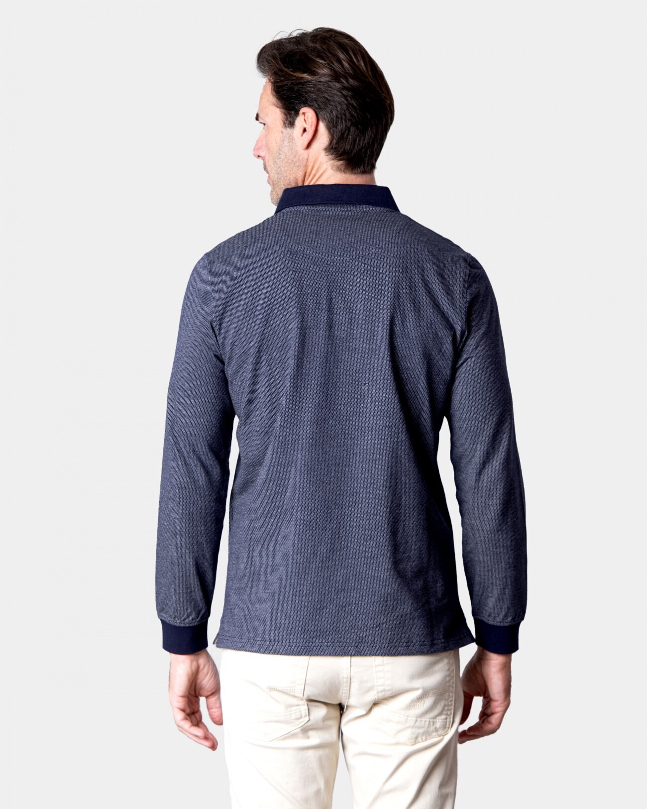 Polo jacquard de hombre en azul logo bordado manga larga Spagnolo El Corte Ingles