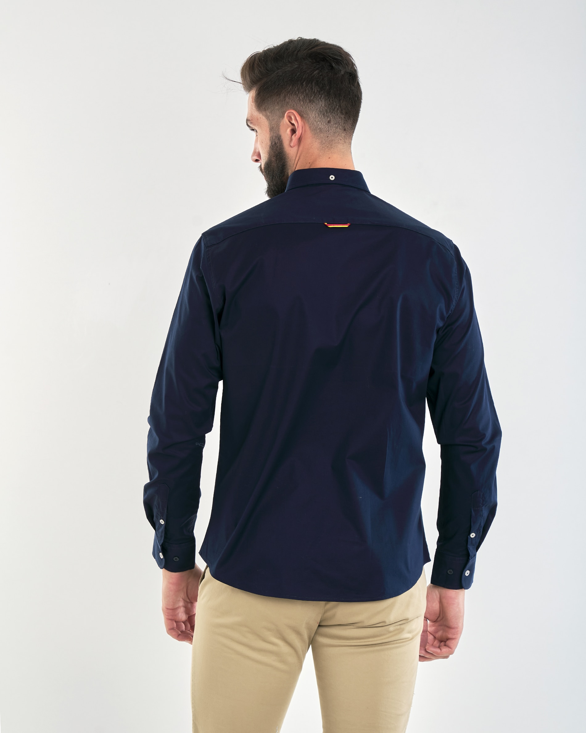 Camisa de hombre corte regular liso color - Spagnolo - Azul marino Azul marino-3