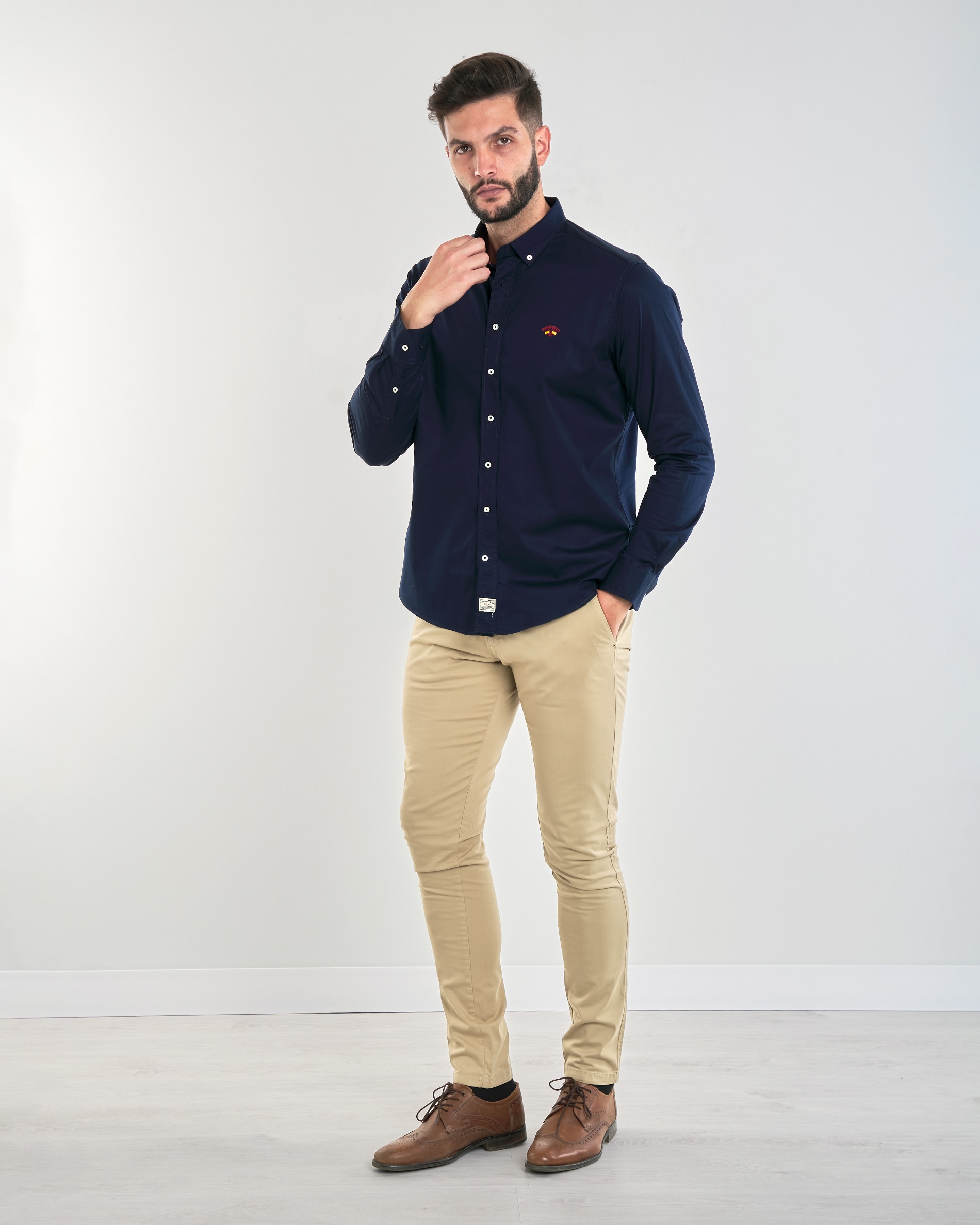 Camisa de hombre corte regular liso color - Spagnolo - Azul marino Azul marino-4