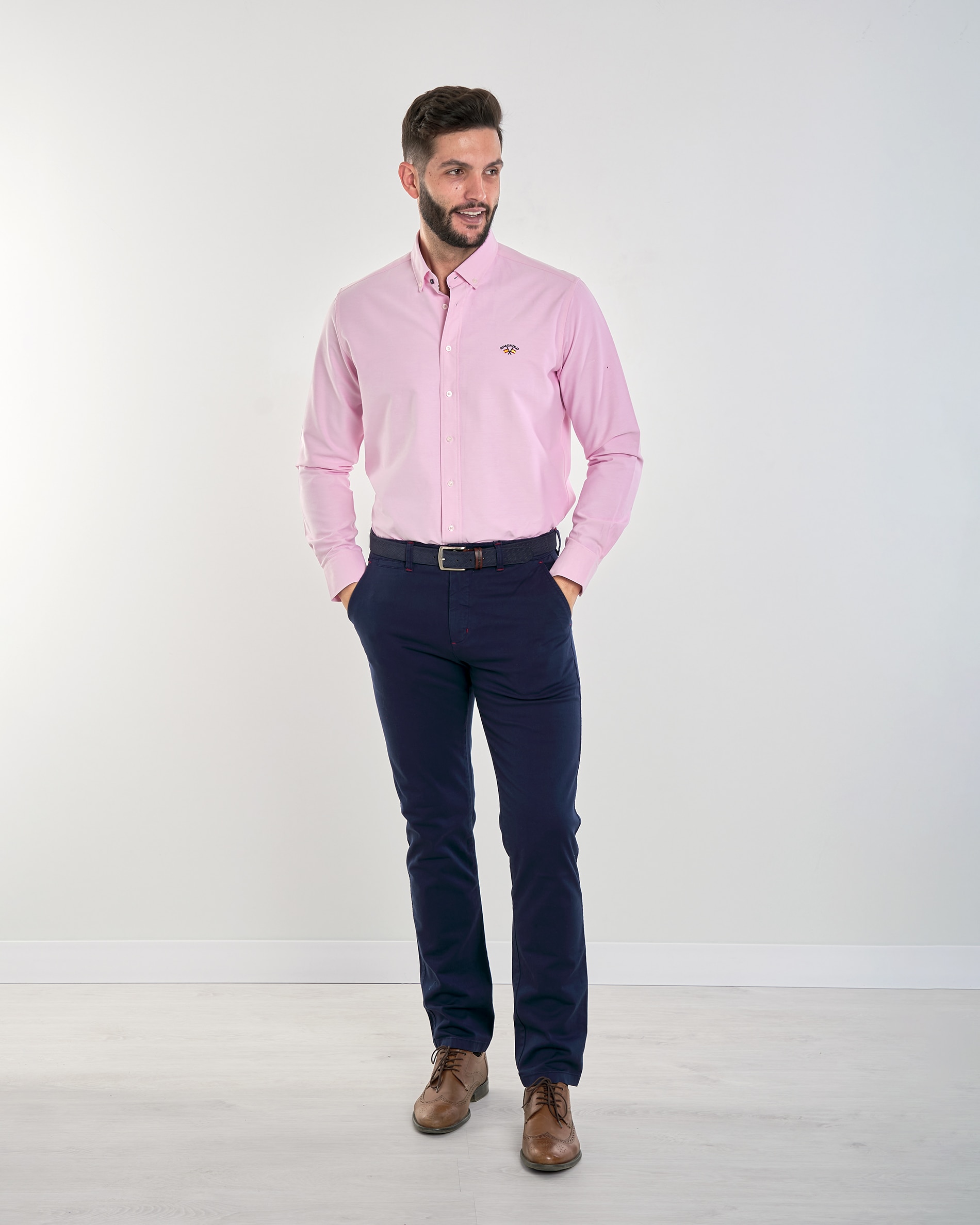 Camisa 8068 c/boton bandera oxf.liso - Spagnolo - Rosa claro Rosa claro-4