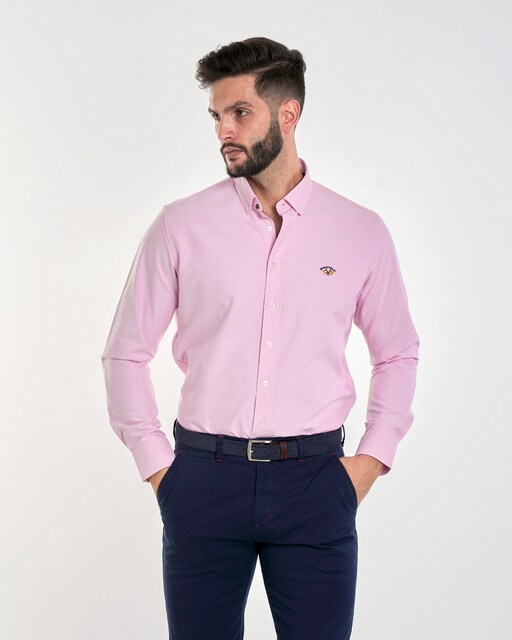 Imagen 0 de Camisa de hombre oxford regular lisa rosa
