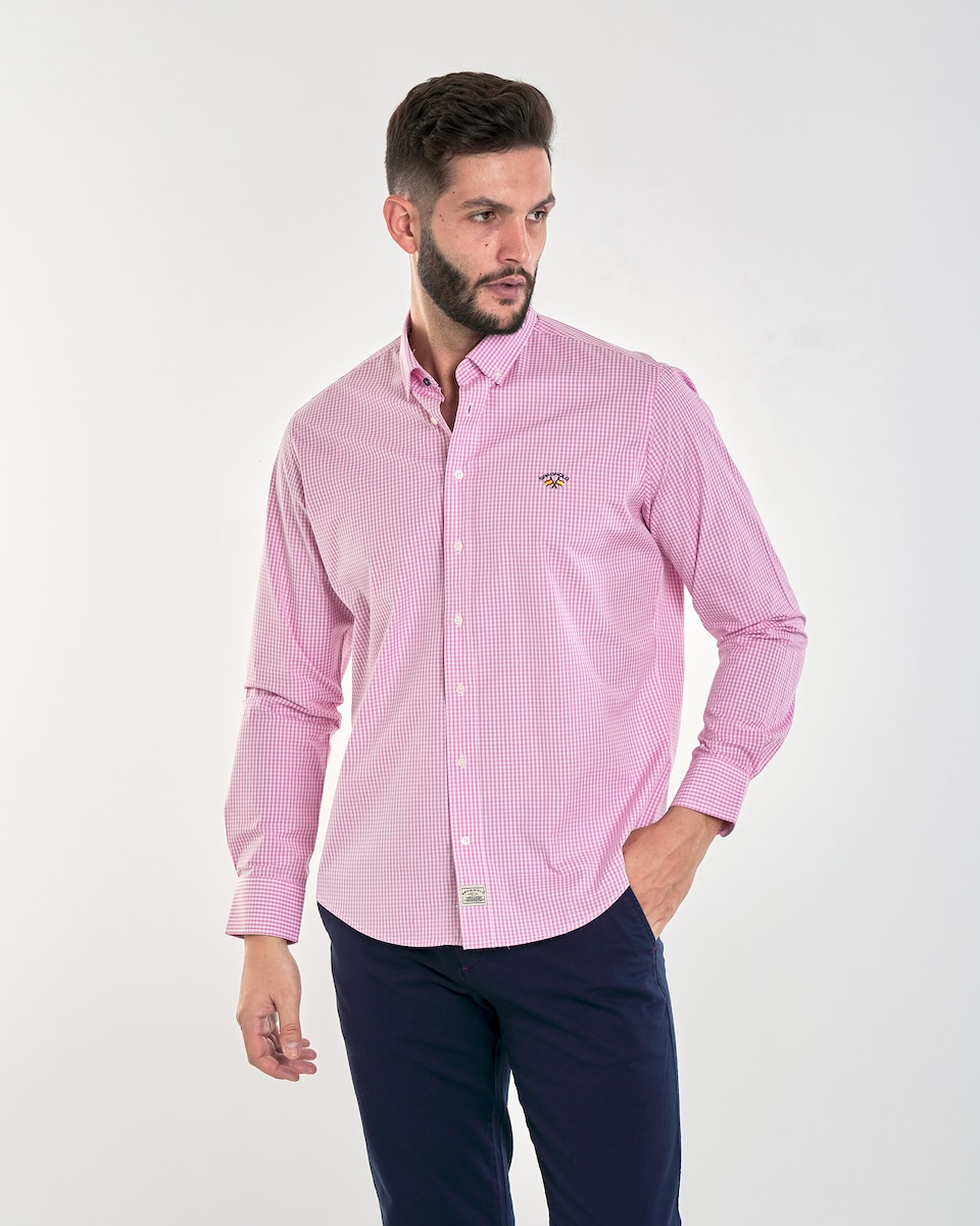 Camisa popelín de hombre corte regular estampado cuadros vichy