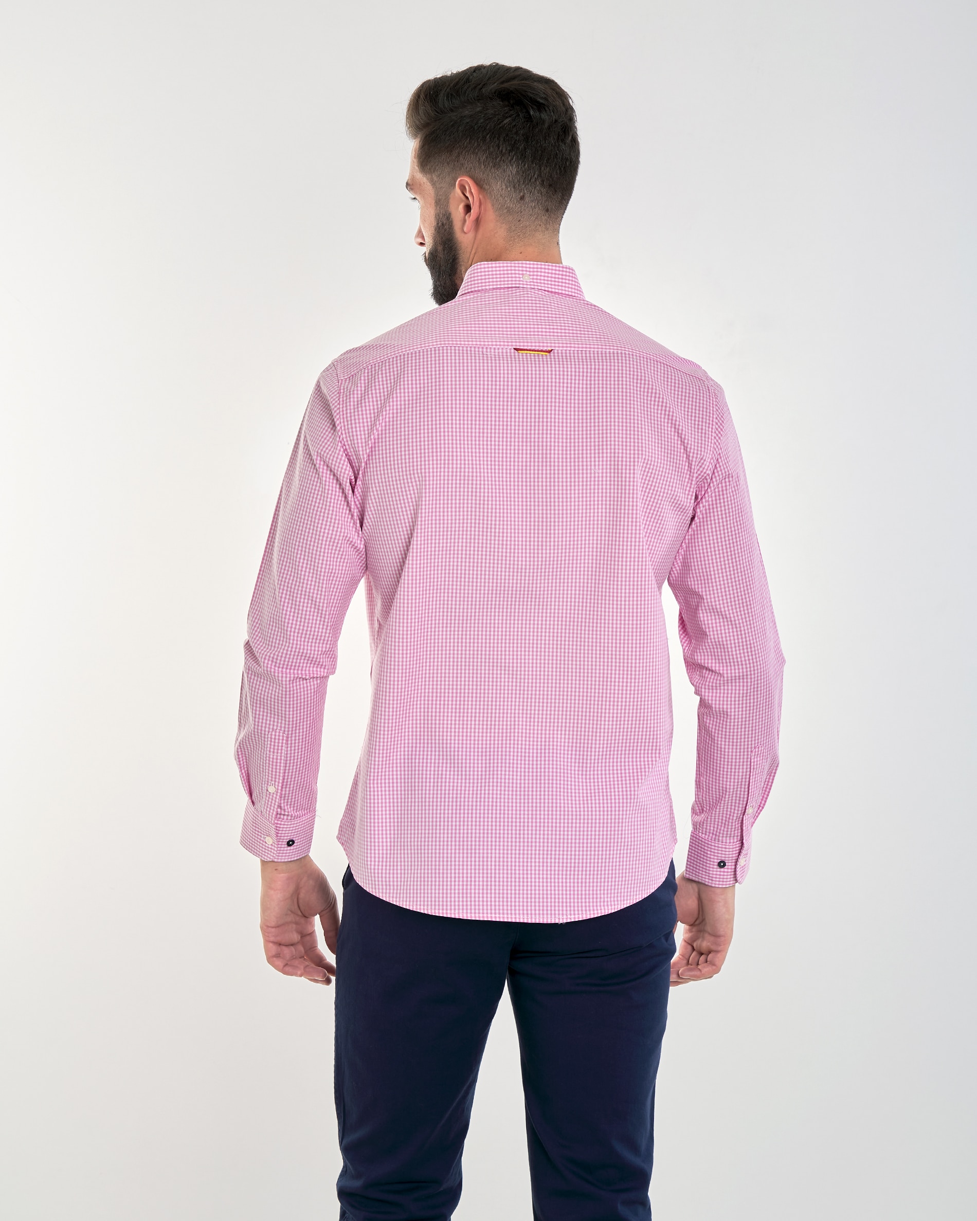 Camisa popelín de hombre corte regular cuadros colección bandera - Spagnolo - Rosa Rosa-3