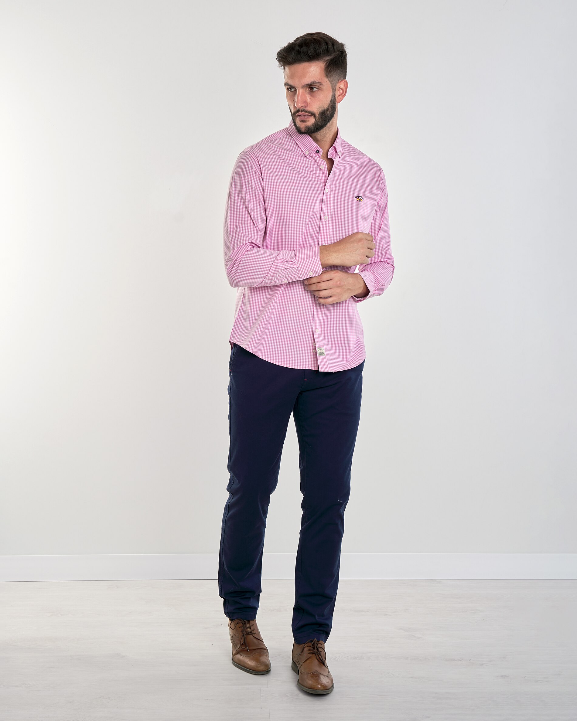 Camisa popelín de hombre corte regular cuadros colección bandera - Spagnolo - Rosa Rosa-4