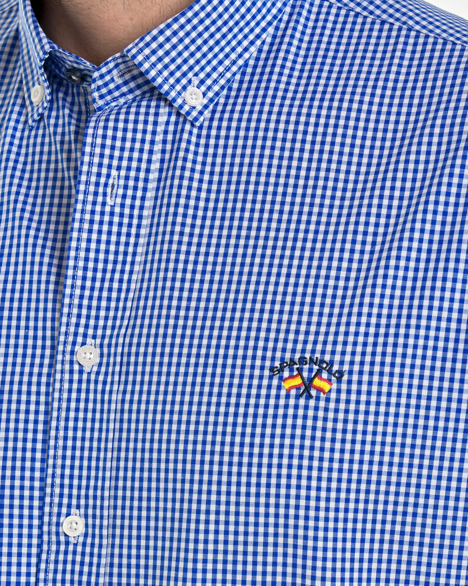 Camisa popelín de hombre corte regular estampado cuadros vichy color - Spagnolo - Azul Azul-2