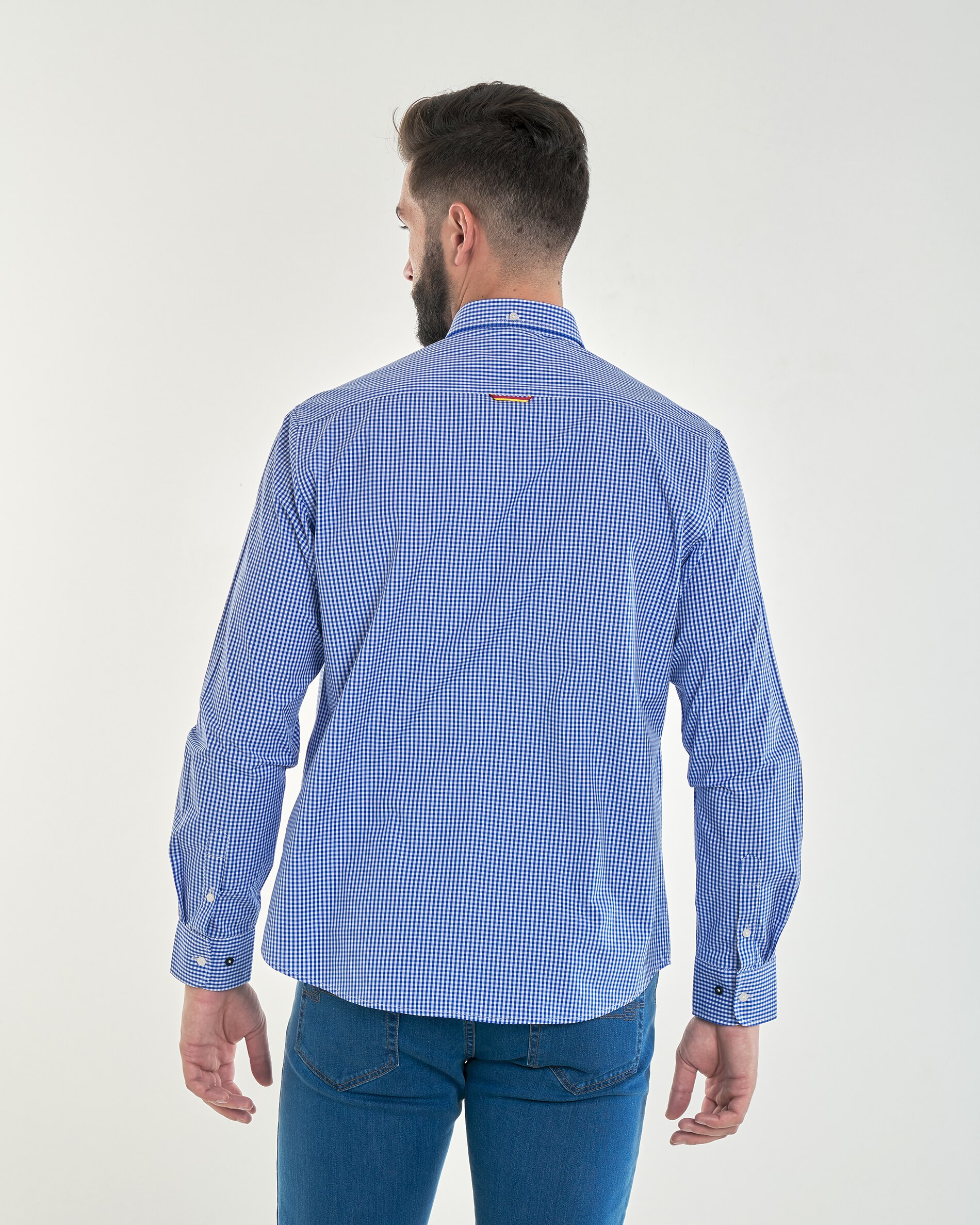 Camisa popelín de hombre corte regular cuadros colección bandera - Spagnolo - Blanco / Azul Blanco / Azul-3
